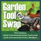 Image of garden tools and supplies with words Garden Tool Swap.