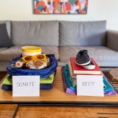 image of items to donate and items to keep