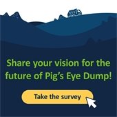 Illustration of a landfilll with the words: Share Your Vision for the Future of Pig's Eye Dump