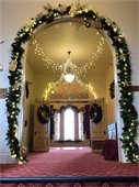 Archway inside of the Historic Courthouse decorated for Christmas