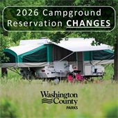 Graphic of a camper with text that says 2026 Campground Reservation Changes