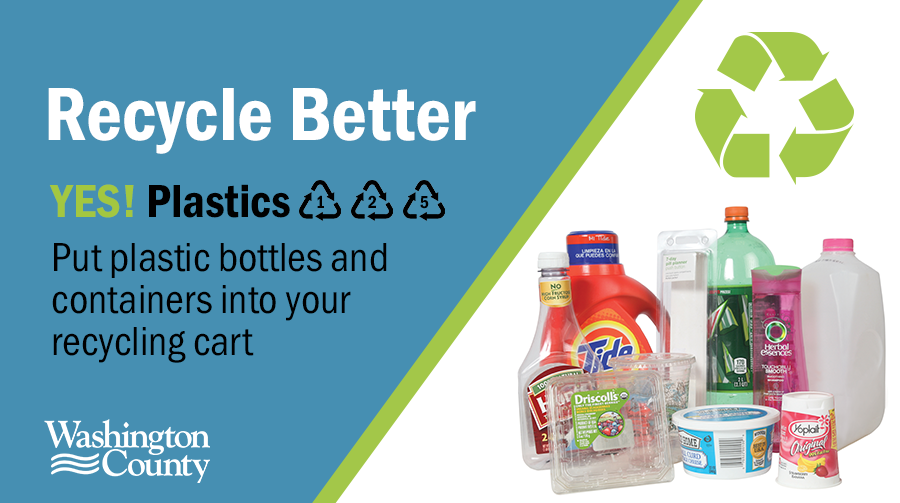 Put plastic bottles and containers labeled 1, 2, and 3 into your recycling cart.
