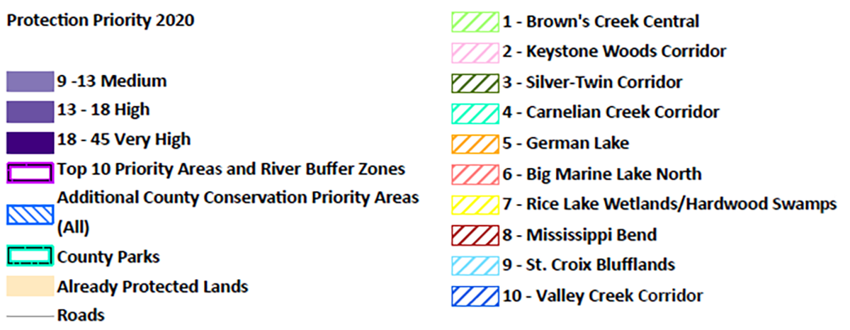 Land and Water Legacy Program Top 10 Protection Priority Areas map key