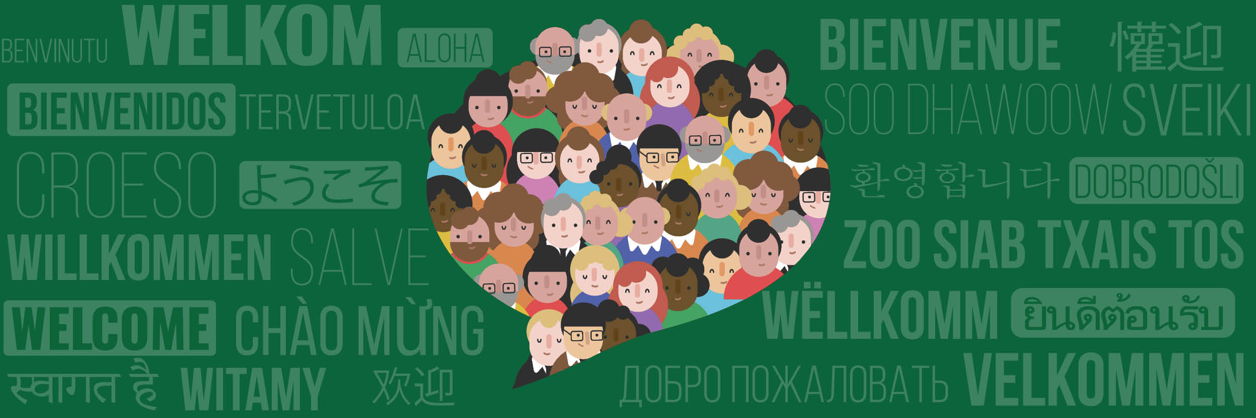 CET welcome banner in different languages